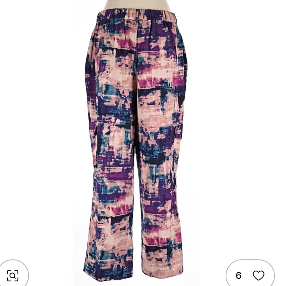 Nina Parker Wide-Leg Cargo Pants in Purple & Pink Abstract Print